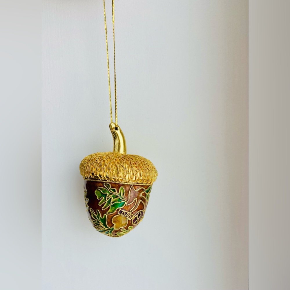 Vintage NYCO cloisonné enameled acorn Christmas ornament